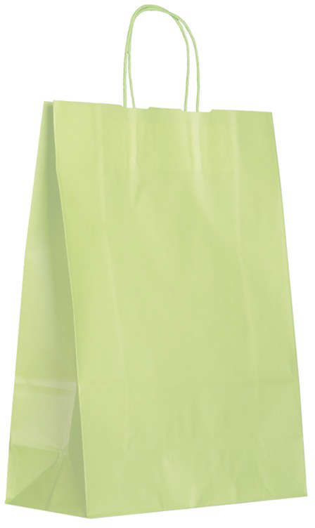 Shopper in carta Kraft Verde acido, Manico Cordino in tinta ed interno bianco taglio vivo, 100 a 120 gr