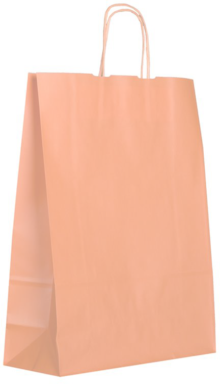 Shopper in carta Kraft Arancio, Manico Cordino in tinta ed interno bianco taglio vivo, 100 a 120 gr