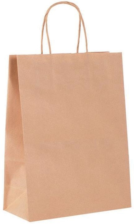 Shopper in carta Kraft Sealing Avana, Manico Cordino in tinta ed interno avana taglio vivo, 100 a 120 gr