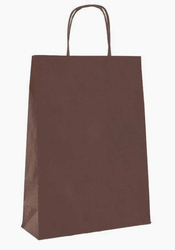 Shopper in carta Kraft Sealing Cioccolata, Manico Cordino in tinta ed interno avana taglio vivo, 100 a 120 gr