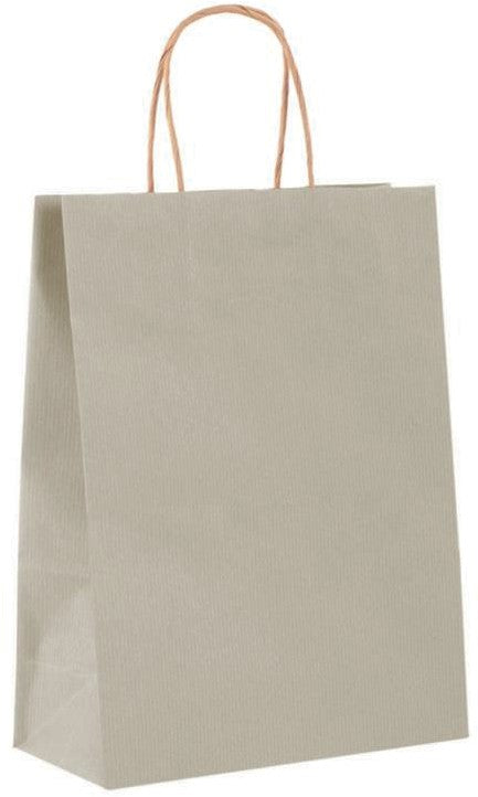 Shopper in carta Kraft Sealing Latte, Manico Cordino in tinta ed interno avana taglio vivo, 100 a 120 gr