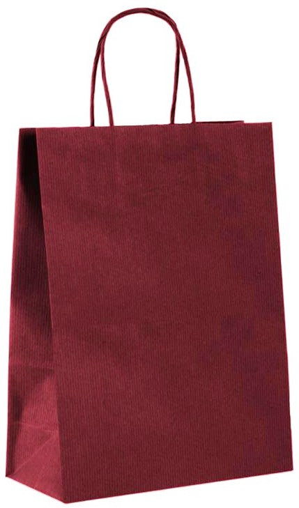 Shopper in carta Kraft Sealing Bordeaux, Manico Cordino in tinta ed interno avana taglio vivo, 100 a 120 gr