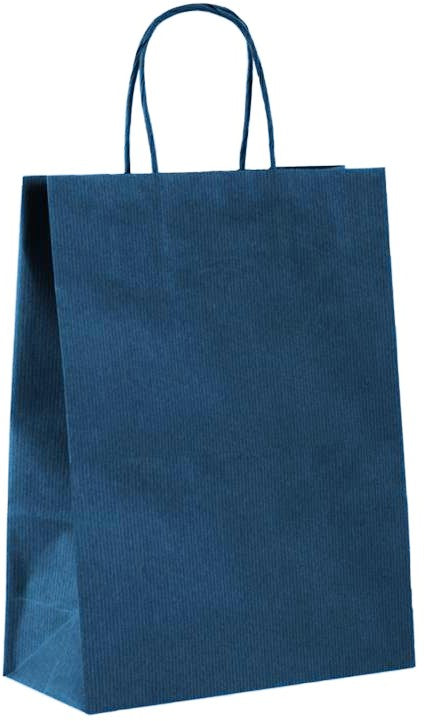 Shopper in carta Kraft Sealing Bluette, Manico Cordino in tinta ed interno avana taglio vivo, 100 a 120 gr