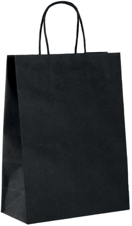 Shopper in carta Kraft Sealing Nera, Manico Cordino in tinta ed interno avana taglio vivo, 100 a 120 gr