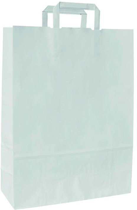 Shopper in carta Kraft Bianca, Manico Piattina in tinta ed interno bianco taglio vivo, 100 a 120 gr