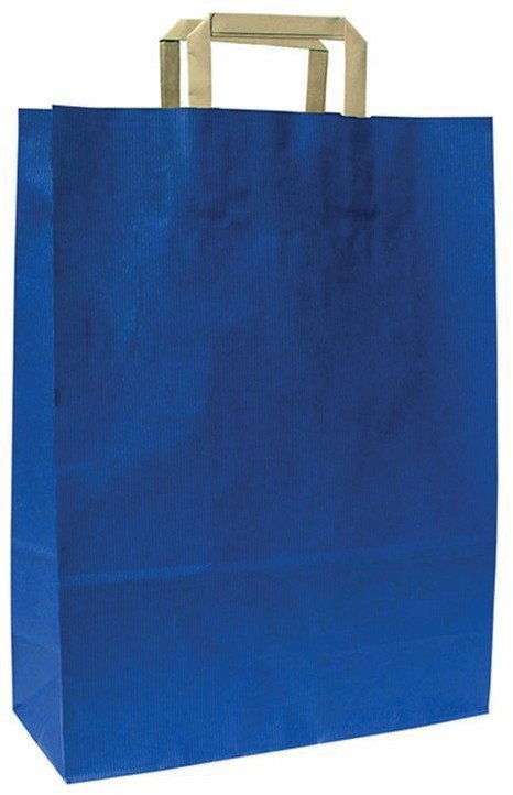 Shopper in carta Kraft Sealing Blu, Manico Piattina Avana ed interno bianco taglio vivo, 100 a 120 gr