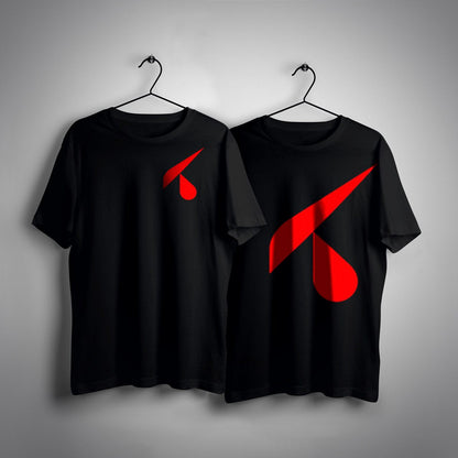 T-shirt pezzo unico nere con logo piccolo sul cuore e stampa grande